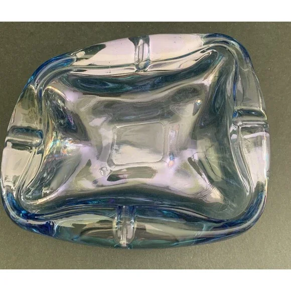 Retro Art Glass Vintage Glass Ashtray Light Blue - Picture 3 of 4